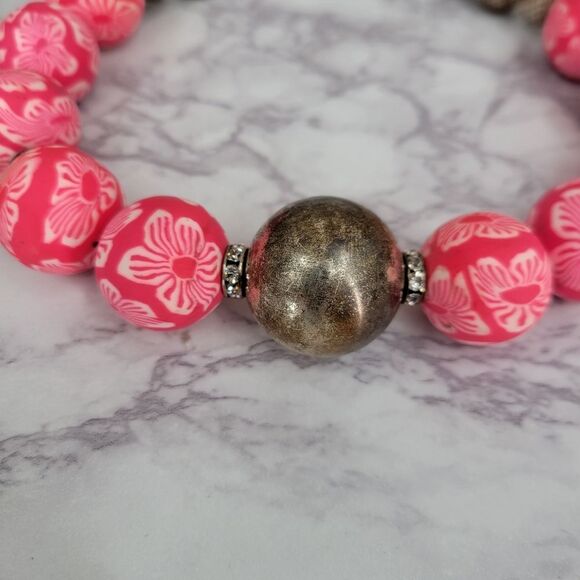 Pink Floral Chunky Statement Necklace by Edna Designs - Picture 7 of 14